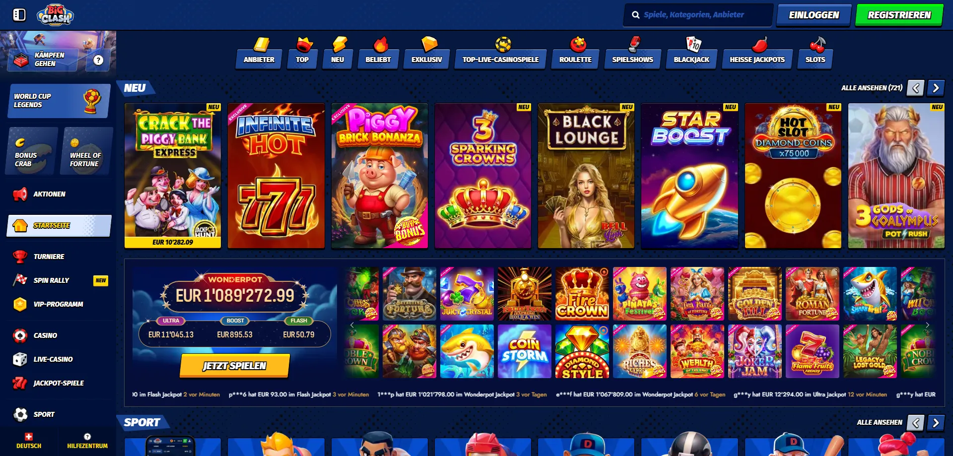 BigClash Casino Spielauswahl – Slots und Tischspiele im Überblick